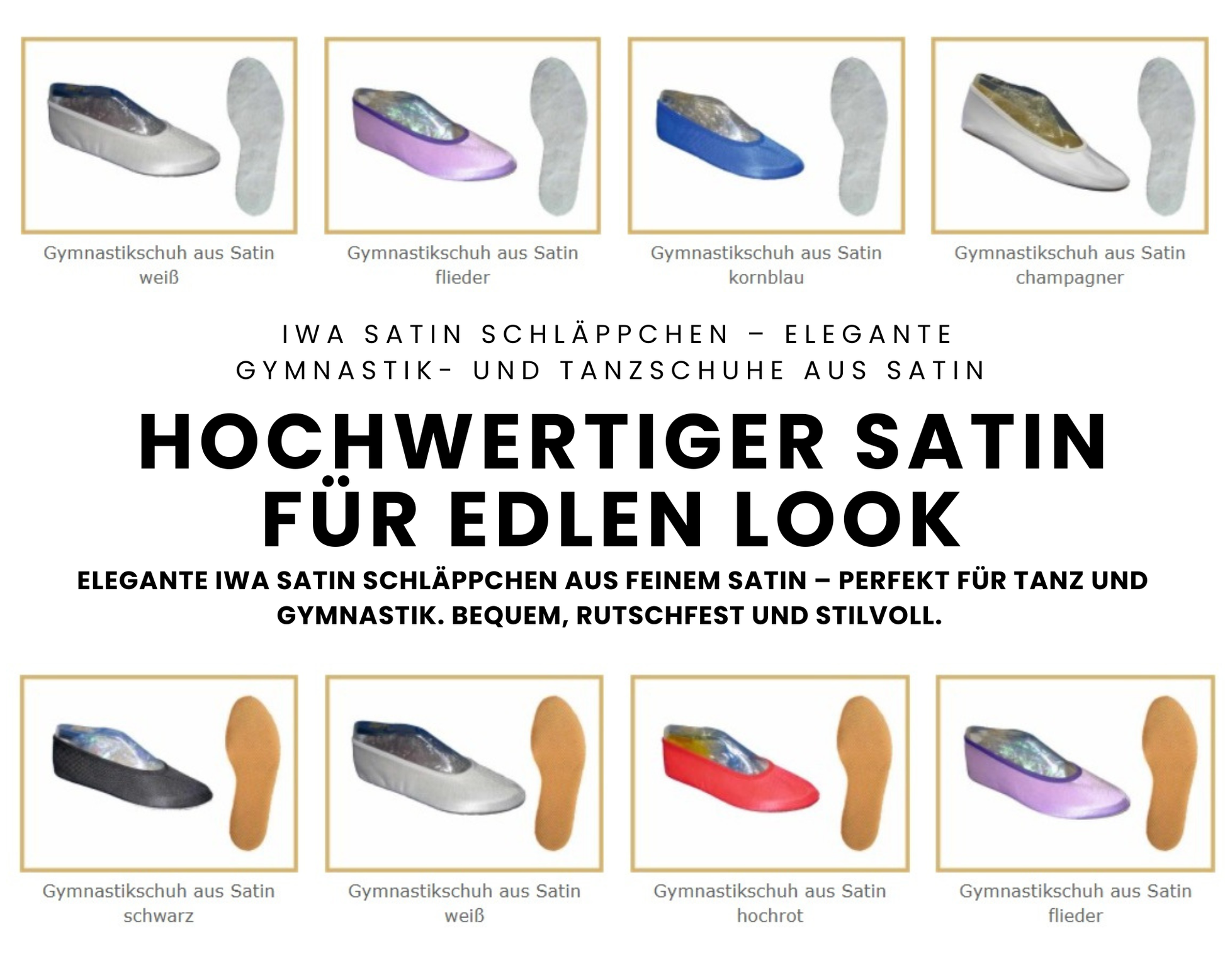IWA Satin Gymnastikschuhe LEDER oder Gummisohle farbig